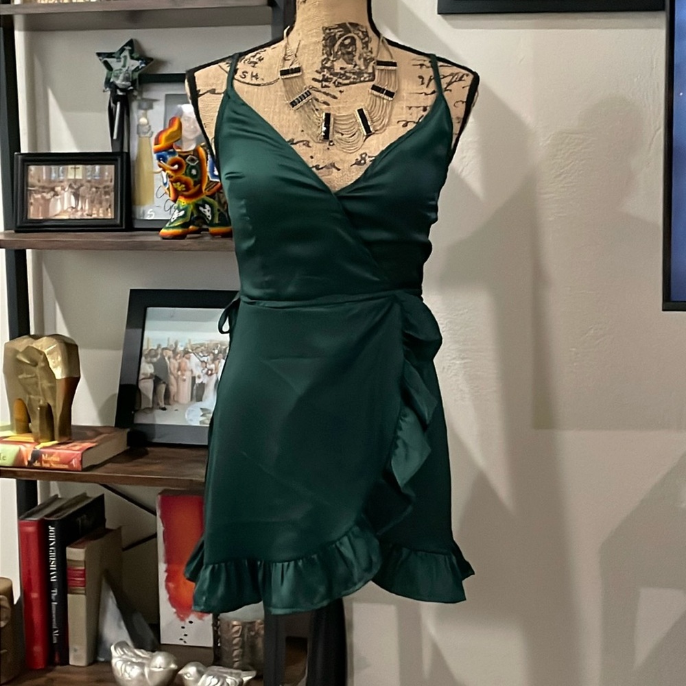 Emerald Green Wrap Mini Dress